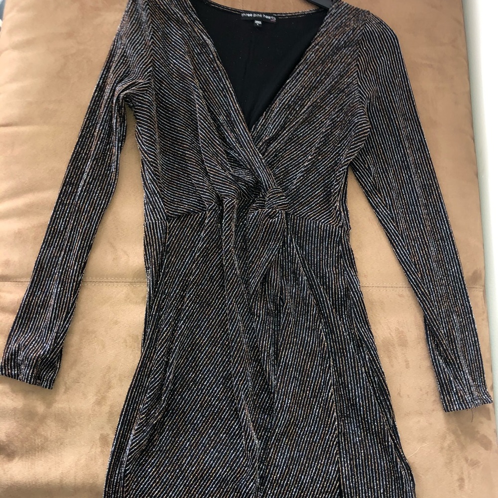 Sparkly Party Dress w Slit and Knot Front